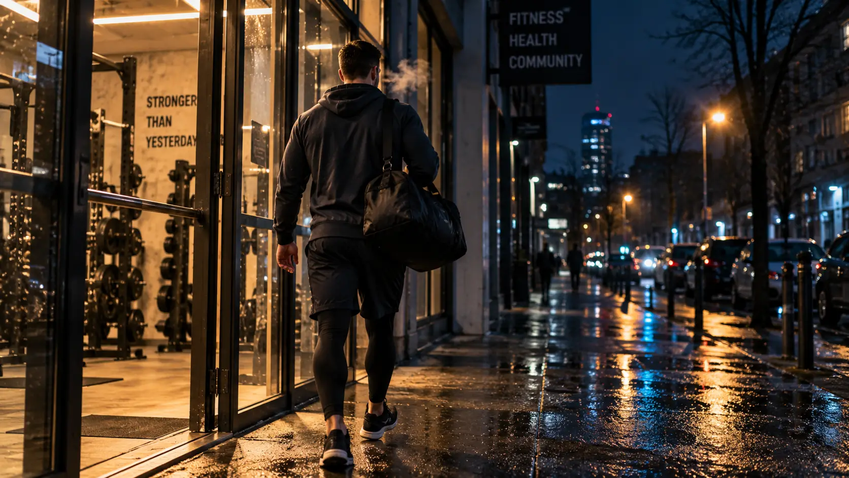 Leaving the gym late at night after a hard session