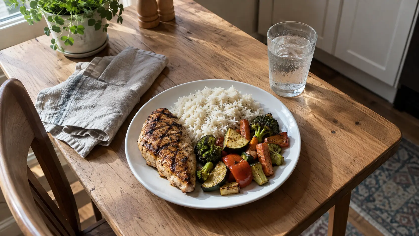 Balanced meal with protein and carbohydrates supporting post-exercise recovery